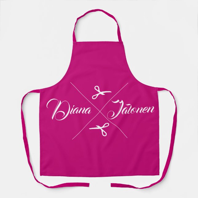 Modern Scissors Hair Stylist Raspberry Pink Apron (Front)