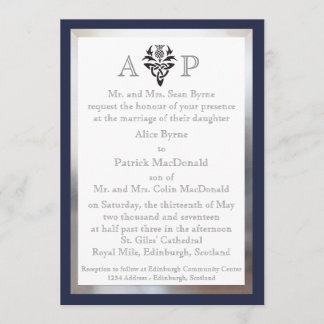 Modern Scottish Celtic Wedding Invitation - Navy
