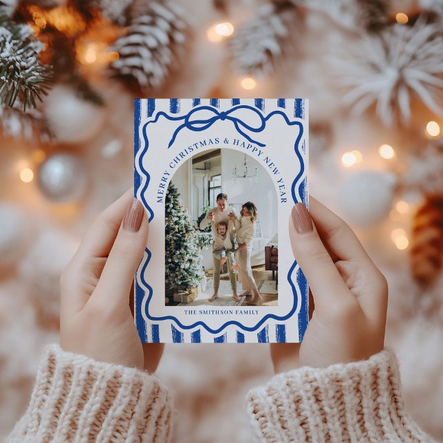 Modern Scribble Bow Arch Photo Christmas Holiday Card (Creator Uploaded)