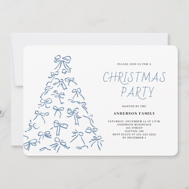 Modern Scribble Bow Christmas Party Invitation (Front)