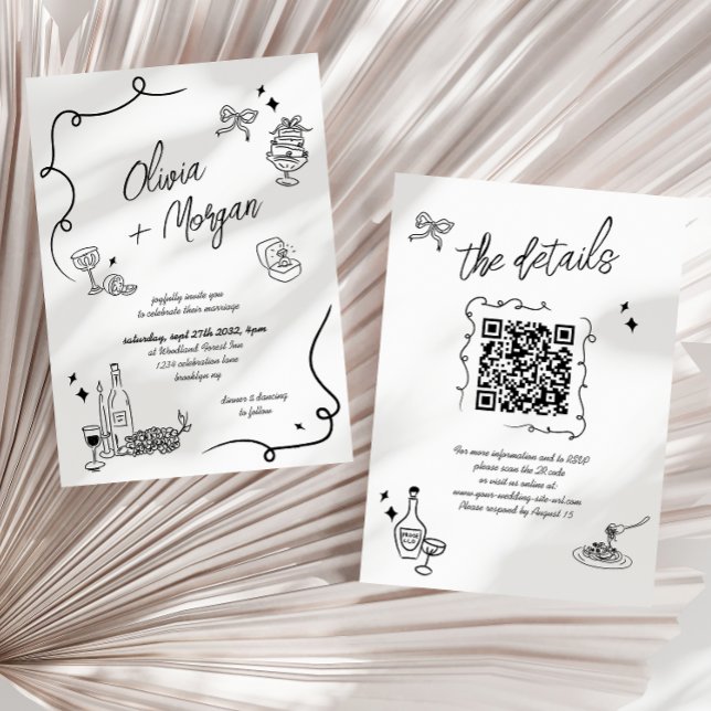Modern Scribble Doodle QR Code Wedding Invitation (Creator Uploaded)
