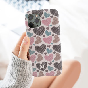 Modern Scribble Hearts Monogram Custom  iPhone 13 Pro Max Case
