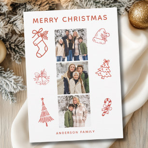 Modern Scribble Photo Christmas Flat Holiday Card