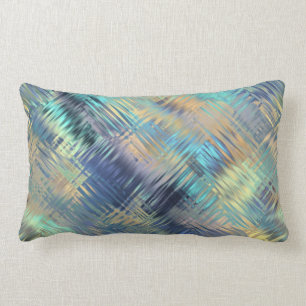 Modern Scribbled Plaid in Peacock Colours Lumbar Cushion