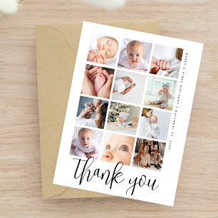 Modern Script 12 Photo Collage First Birthday Postcard