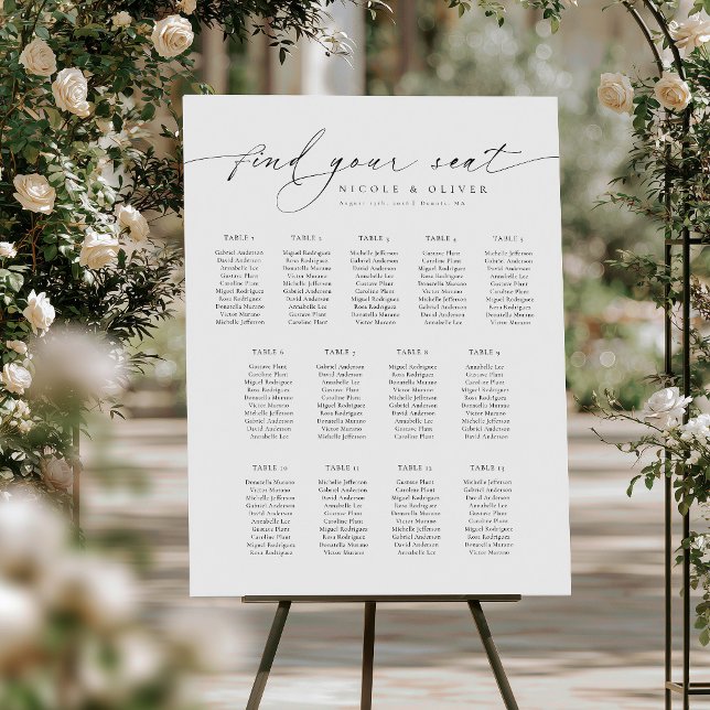 Modern Script 13 Tables Welcome Seating Chart (Find your seat, 13 Tables Welcome Seating Chart, Seating Plan)