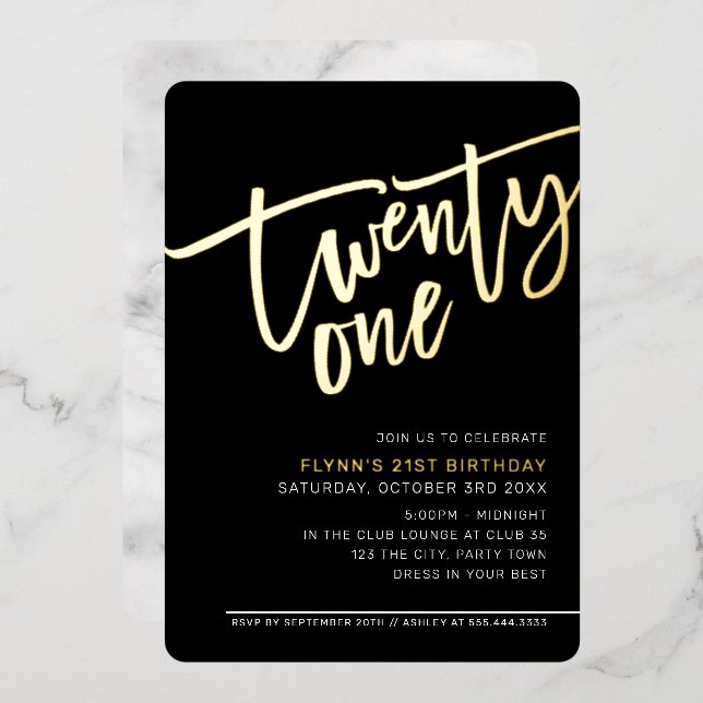 MODERN SCRIPT 21st birthday party black white (Front/Back)