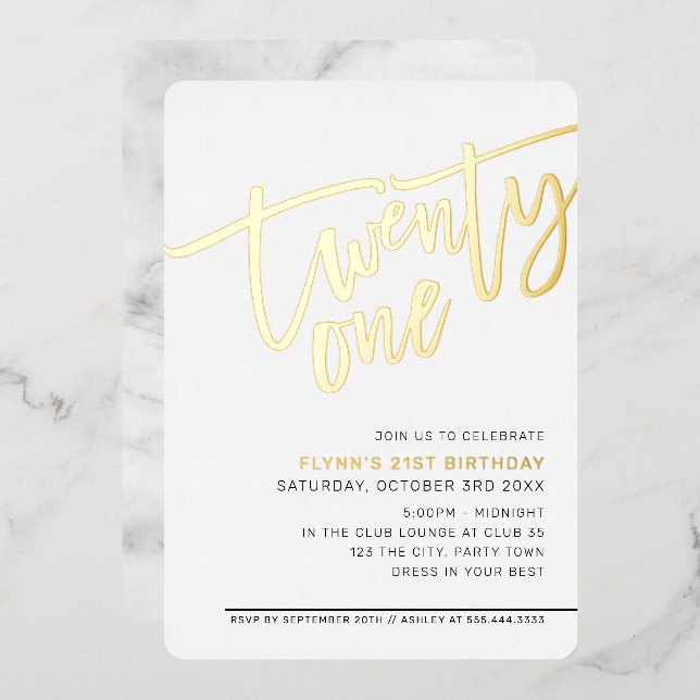 MODERN SCRIPT 21st birthday party elegant gold (Front/Back)