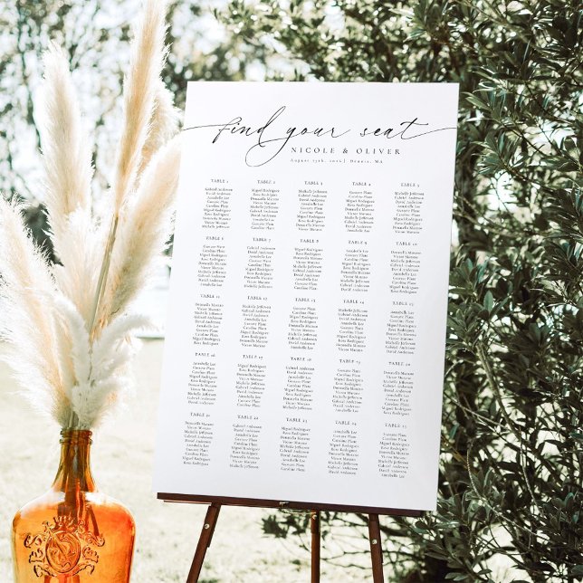 Modern Script 25 Tables Welcome Seating Chart (Anouk Collection Whimsical Script Find Your Seat Seating Chart)