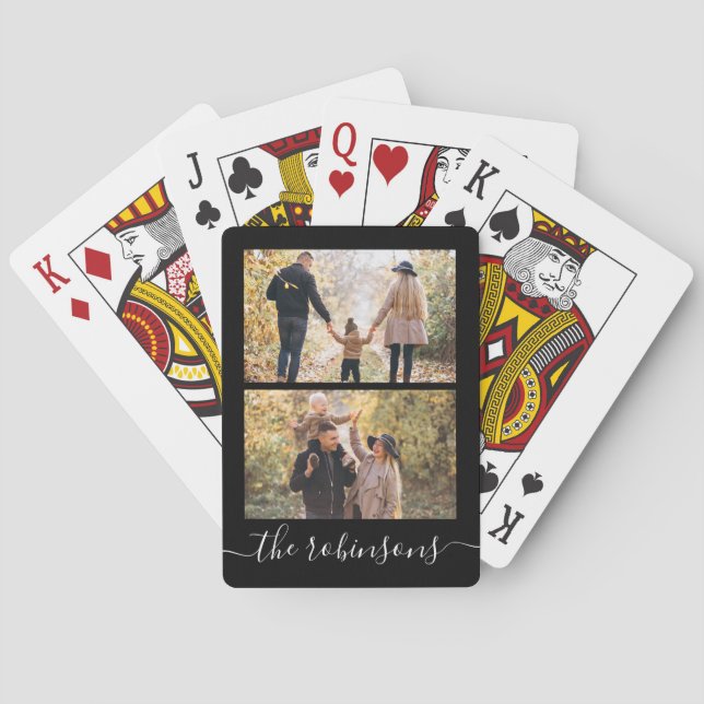 Modern Script 2 Photo Collage Custom Playing Cards (Back)