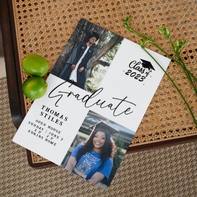 Modern Script 2 Photo Collage Graduation Party Invitation (Creator Uploaded)