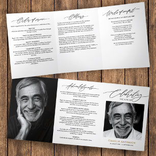 Modern Script 2-Photo Funeral/Memorial Tri-Fold Programme