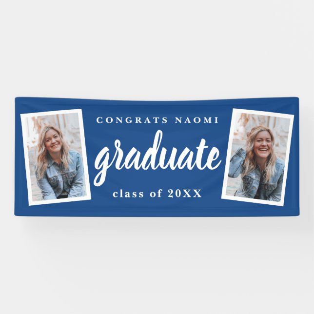 Modern Script 2 Photo Graduation Party Banner (Horizontal)
