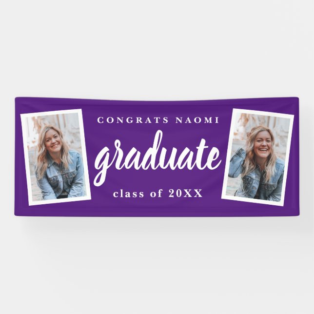 Modern Script 2 Photo Graduation Party Banner (Horizontal)