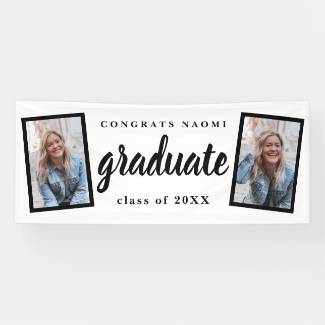Modern Script 2 Photo Graduation Party Banner (Horizontal)