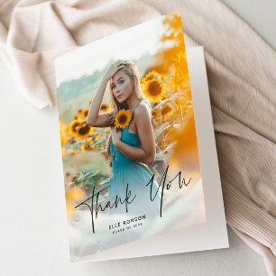 Modern Script 2 Photo Graduation Thank You Card