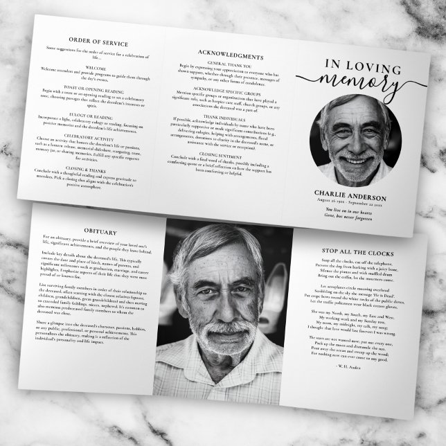 Modern Script 2-Photo Trifold Funeral Program (Creator Uploaded)