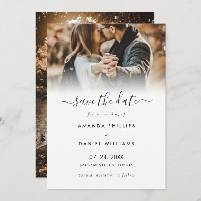 Modern Script 2 Photo Wedding Save The Date Cards (Front/Back)