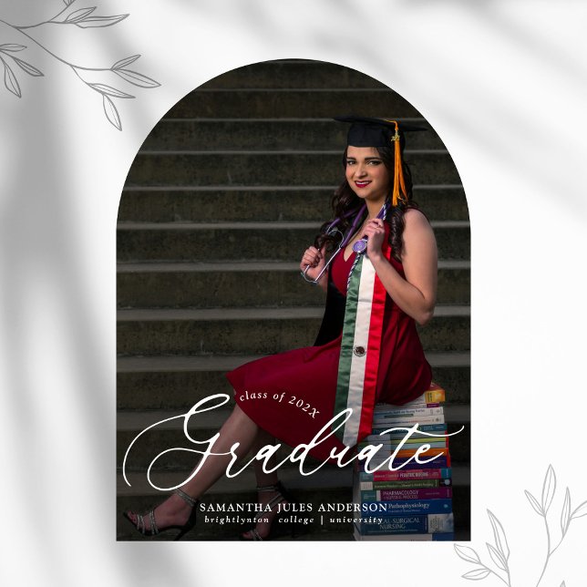 Modern Script 2 Photos Arch Graduation Party Invitation (Creator Uploaded)