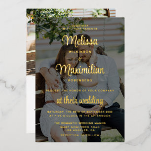 Modern script 2 photos black with online RSVP gold