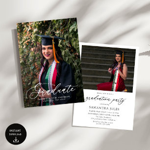 Modern Script 2 Photos Graduation Party Invitation