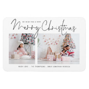 Modern Script 2 Photos Merry Christmas Holiday Magnet