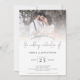 Modern Script 2 Photos Overlay QR Code Wedding  Invitation