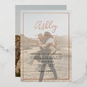 Modern script 2 photos wedding geometric frame