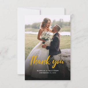 Modern Script 2 Photos Wedding Thank You Card