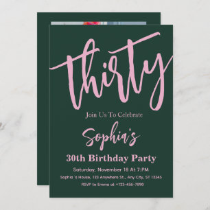 Modern Script 30th Birthday Party Photo Invitation