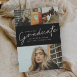 Modern Script 3 Photo Collage Graduation Party Invitation<br><div class="desc">This modern,  elegant stylish photo graduation announcement invitation combo features script graduate and customisable name,  school and three photo collage on the front. The backside offers congrats and event details with an additional photo. A great way to showcase your graduate.</div>
