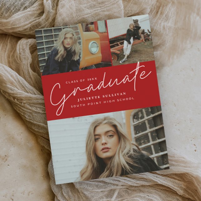 Modern Script 3 Photo Collage Graduation Party Invitation (Creator Uploaded)