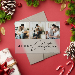 Modern Script 3 Photo Collage Merry Christmas Card Acrylic Invitations
