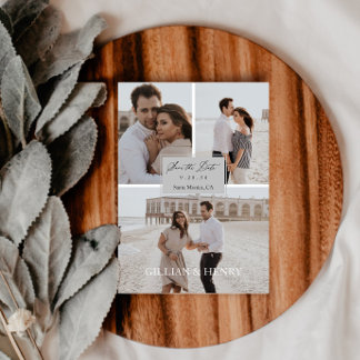 Modern Script 3 Photo Collage Save the Date  Magnetic Invitation