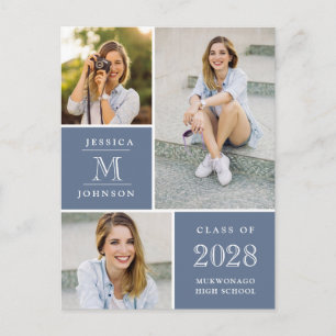 Modern Script 3 PHOTO Graduation Party Invitation Postcard