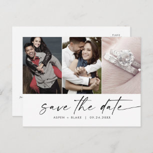 Modern Script 3 Photo Save the Date Invitation Postcard