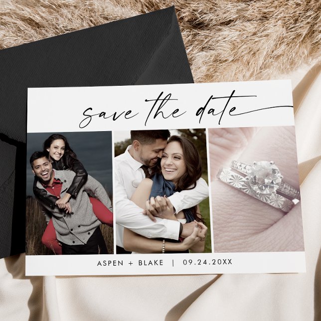 Modern Script 3 Photo Template Save the Date (Creator Uploaded)