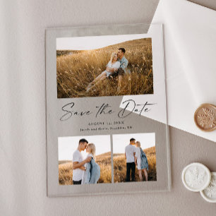 Modern Script 3 Photo Wedding Save the Date Acrylic Invitations