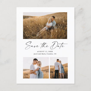 Modern Script 3 Photo Wedding Save The Date Announcement Postcard