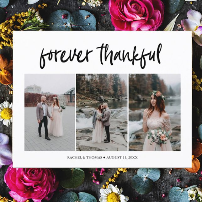 Modern Script 3 Photo Wedding Thank You Postcard (Creator Uploaded)