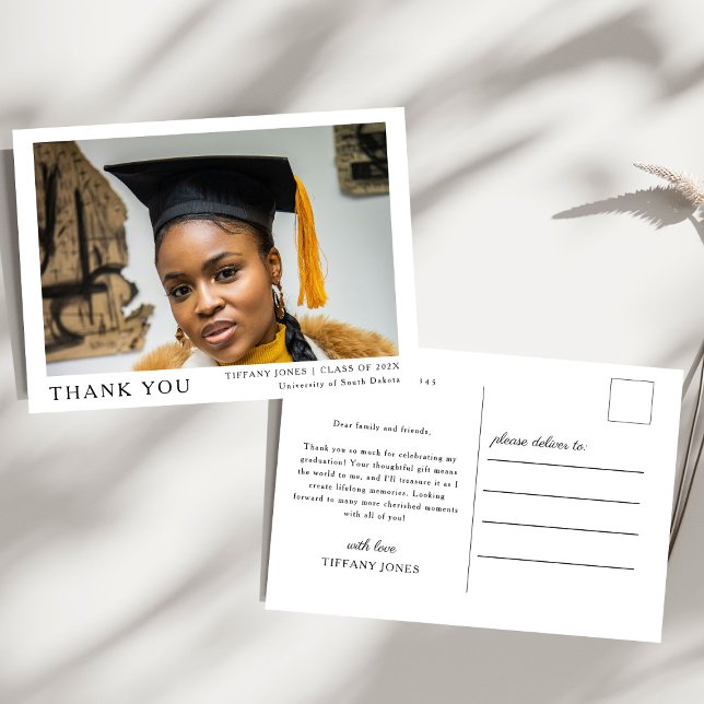 Modern Script 3 Photos Graduation Thank You Postcard (Creator Uploaded)