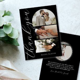 Modern Script 4-Photo Collage Arch Wedding Thank You Card