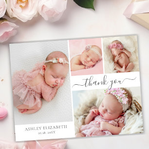 Modern Script 4 Photo Collage Baby Girl Thank You