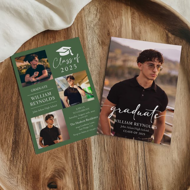 Modern Script 4 Photo Collage Graduation Party Invitation (Creator Uploaded)