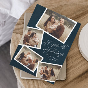 Modern Script 4 Photo Collage Happiest Holiday Card