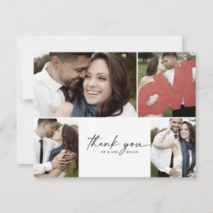Modern Script 4 Photo Collage Wedding Thank You Ca Card