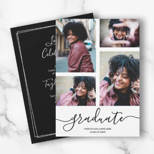 Modern Script 4 Photo Graduation Announcement