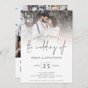 Modern Script 4 Photo Grid QR Code Wedding  Invitation
