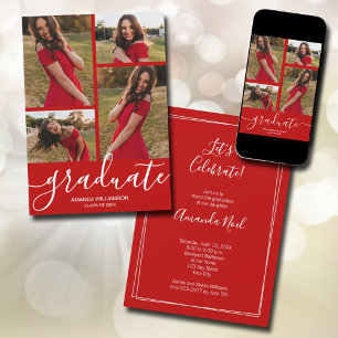 Modern Script 4 Photo Scarlet Graduation Announcement