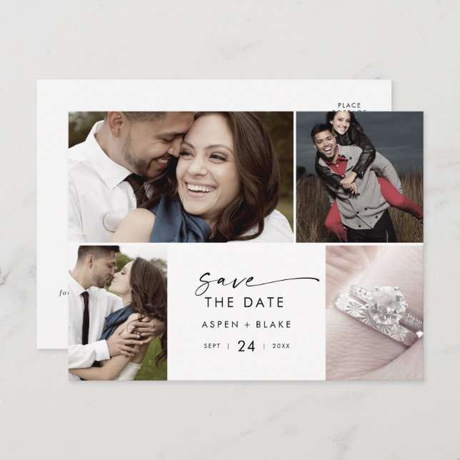 Modern Script 4 Photo Template Save the Date (Front/Back)
